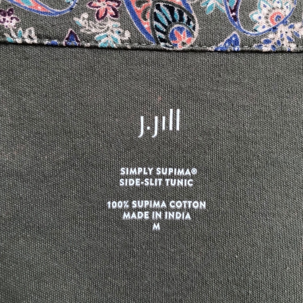 J.Jill Paisley Patterned Simply Supima Side Slit Tunic Top V-Neck Shirt Women M - Picture 5 of 9